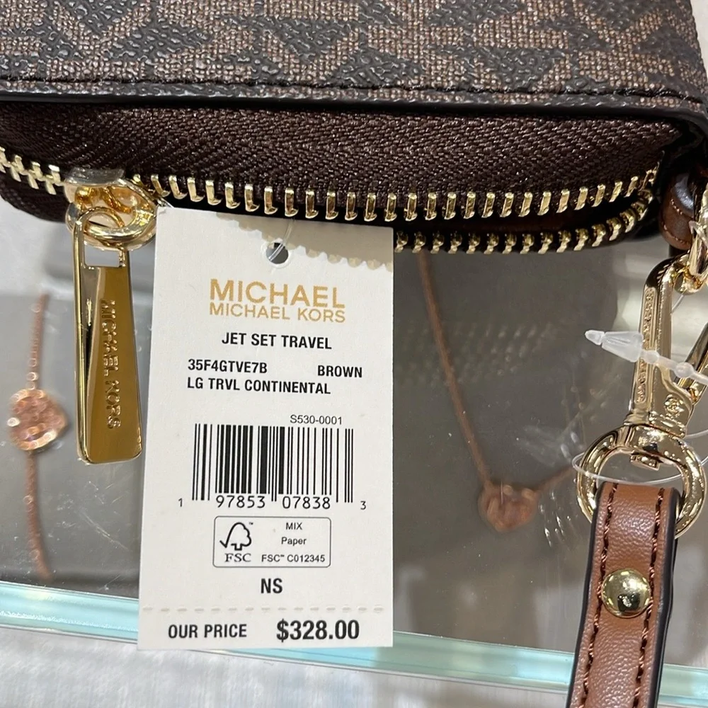 Michael Kors Jet Set Travel Large Signature Logo and Metallic Continental Wallet - Picture 12 of 16